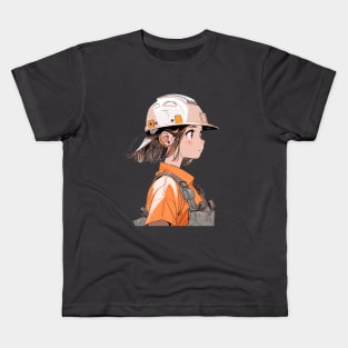 Construction Worker Girl Original Illustration in Anime Style T-Shirt Kids T-Shirt